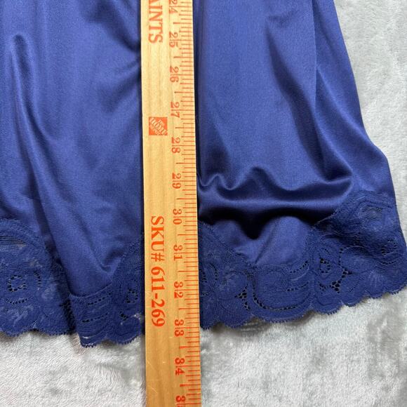 VTG Vanity Fair Full Slip Sz 36 Navy Lace Trim Nylon Light 90s Sleepwear Adjust - Picture 9 of 11
